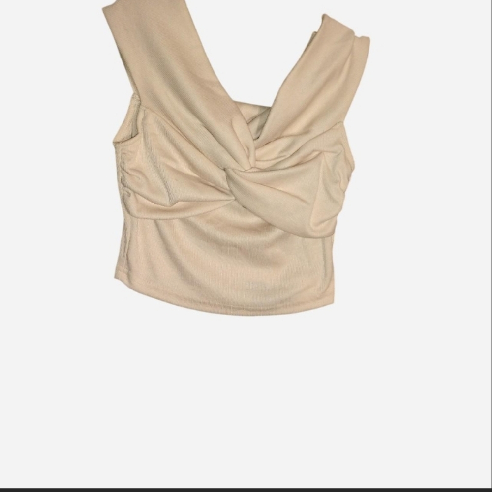 NWT Ribbed Twist-Front Crop Top in Cream, Size XS
